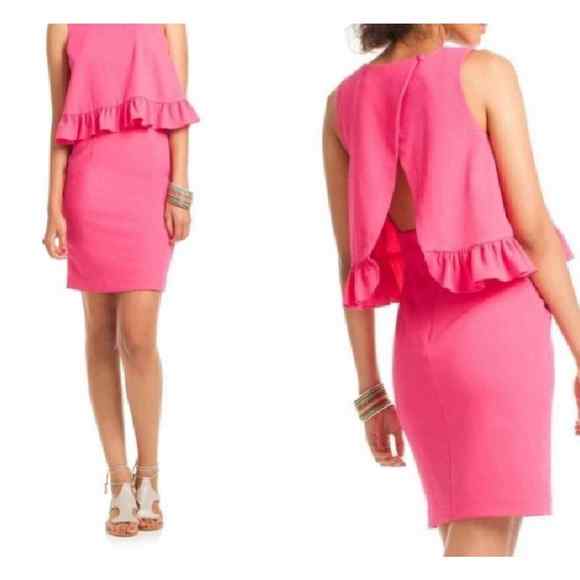 Trina Turk Sz 4 KAYLEEN Dress Magenta Fuchsia Pink Open Split Back - Picture 1 of 15